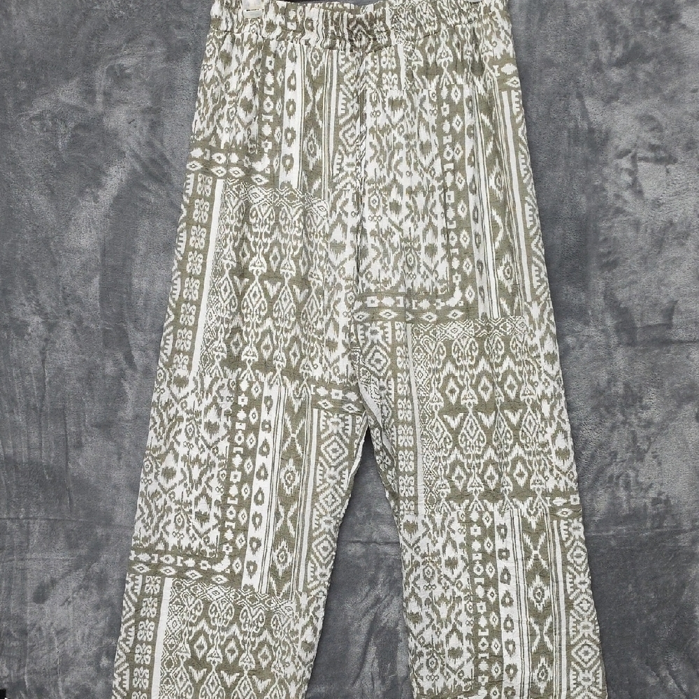 Mlle Gabrielle Olive Green and White Wide Leg Palazzo Pants sz XL